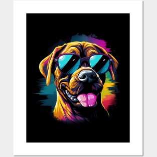 Retro Wave Boxer Dog Shirt Posters and Art